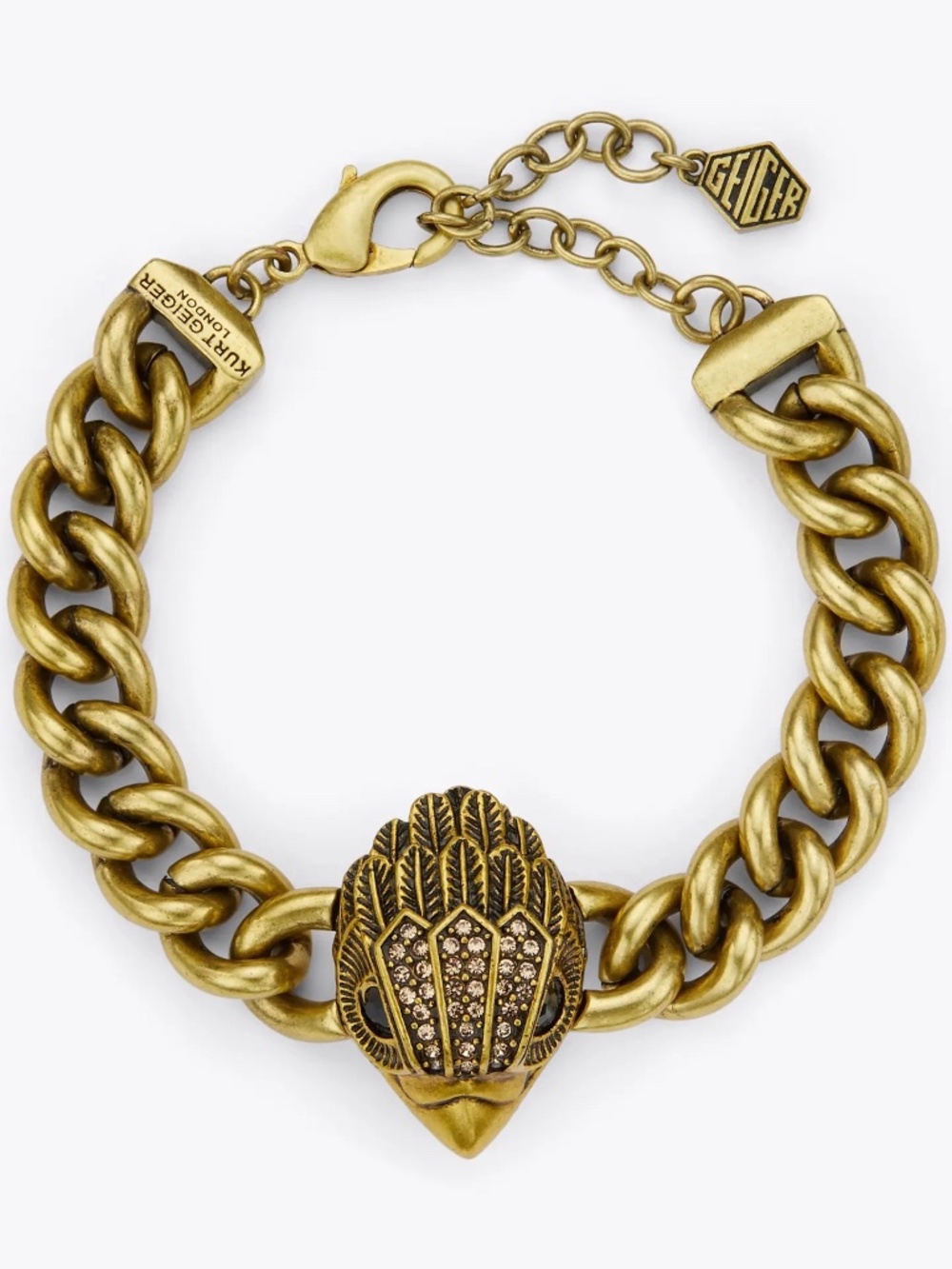 Kurt Geiger XL Eagle Head Crystal Emblem Chunky Chain Bracelet